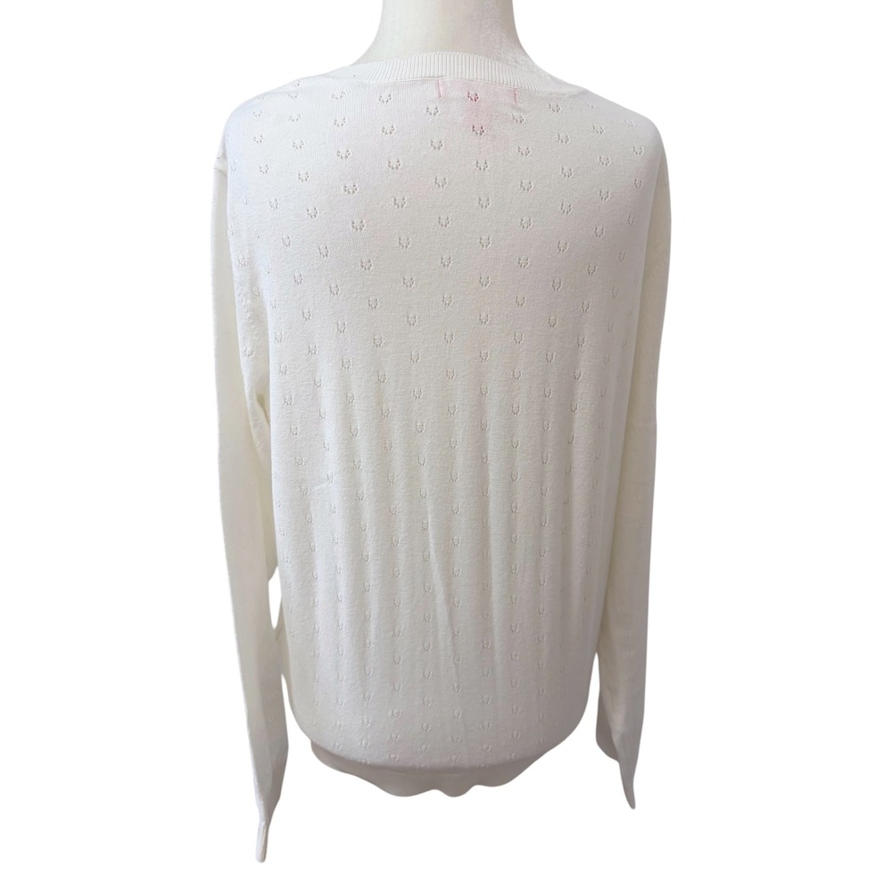 Joe Fresh White Pointelle Knit Size Large Lightweight Sweater Cottagecore - Picture 6 of 8